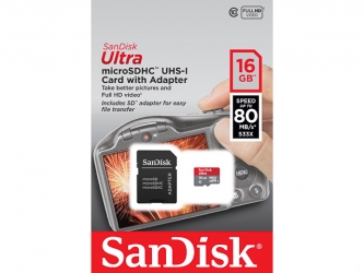 16GB SanDisk Ultra Micro SDHC UHS-I Class 10 / inkl. SD-Adapter max.80MB/s 