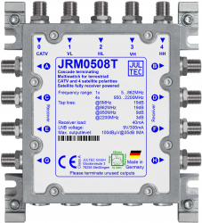 JulTec JRM0508T Multiswitch , 5 Stammeingänge , 8 Ausgänge (terminiert) , komplett Receiver gespeist 