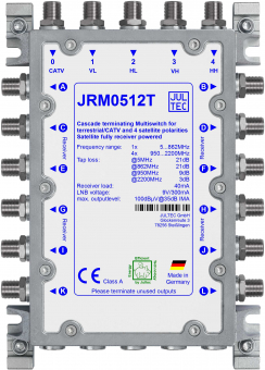 JulTec JRM0512T Multiswitch , 5 Stammeingänge (terminiert), 12 Aüsgänge, komplett Receiver gespeist 