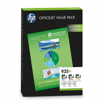 Tinte HP Nr.935XL Valuepack, cyan/magenta/gelb + 25Blatt A4/180g matt + 50 Blatt AIO (für z.B. OfficeJet 6830e) 