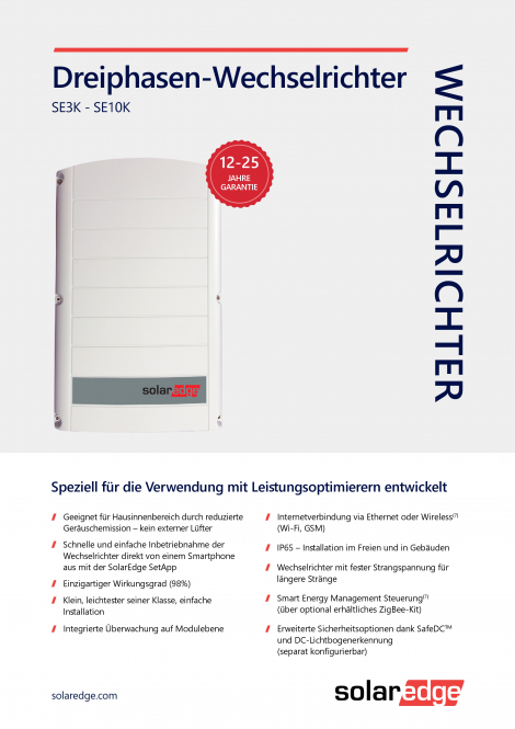 SolarEdge SE6K-RW0TEBEN4 - SetApp / 6,0KW (max.8,0KW PV) Solar-Wechselrichter 3-Phasig 