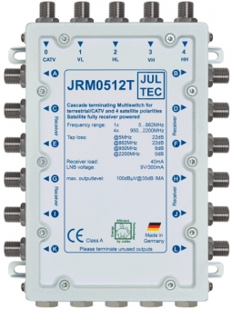 JulTec JRM0512T Multiswitch , 5 Stammeingänge (terminiert), 12 Aüsgänge, komplett Receiver gespeist 